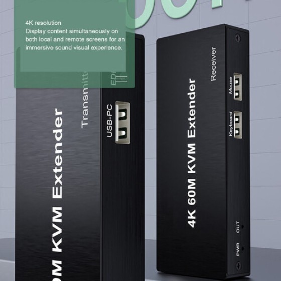 120m High-Definition HDMI KVM USB Extender, Transmits 4K Video via Cat5e/6/7 Cable, Supports Remote Signal Transmission for Mouse and Keyboard Control, EU Standard